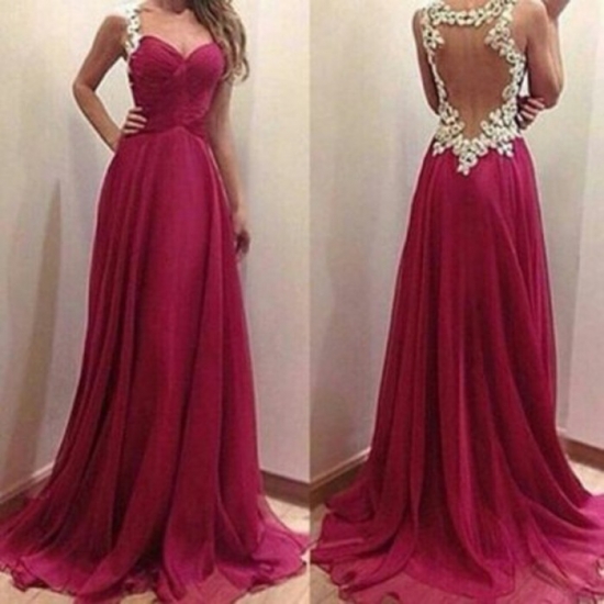 Hot A-Line Sweetheart Floor Length Chiffon Burgundy Evening/Prom Dress With Appliques - Click Image to Close