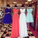 Chic A-Line Scoop Long Chiffon Backless Blue Homecoming/Prom Dress With Beading