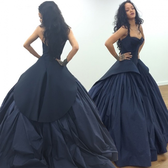 New Arrival Rihanna Same Style Prom/Evening Dress - Navy Blue Ball Gown Satin - Click Image to Close
