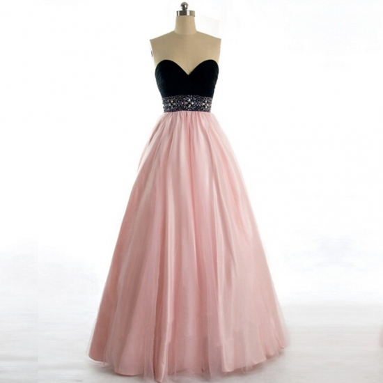 Hot Sell Floor Length Prom Dress for Pageant - Black and Pear Pink Sweetheart Tulle with Beaded - Click Image to Close