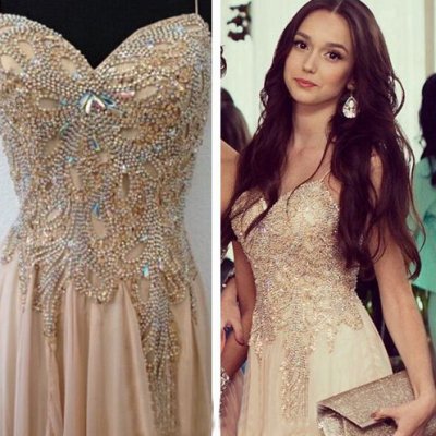 Elegant Long Prom Dress - Spaghetti Straps Split Side with Luxurious Beaded