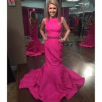 Modern Scoop Fuchsia Long Mermaid Prom Dress Evening Gown With Beading Belt