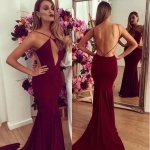 New Arrival Women's long Burgundy Prom Party Dress
