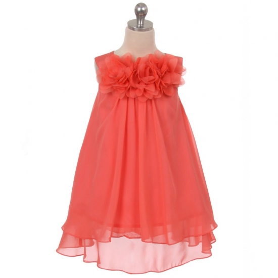 Cute Knee Length Coral Flower Girl Dresses with Flowers - Click Image to Close
