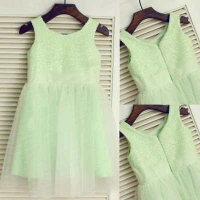 Cute Sage Sequins Flower Girl Dress Wedding Party