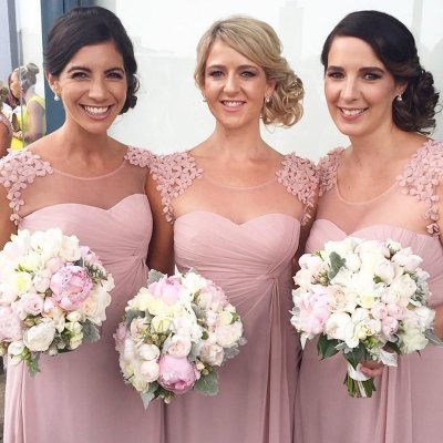Elegant Blush Pink Jewel Floor Length Bridesmaid Dress with Appliques