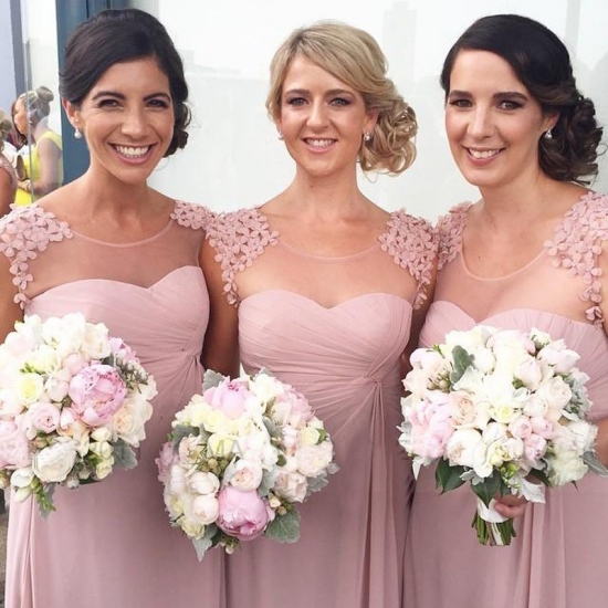 Elegant Blush Pink Jewel Floor Length Bridesmaid Dress with Appliques - Click Image to Close