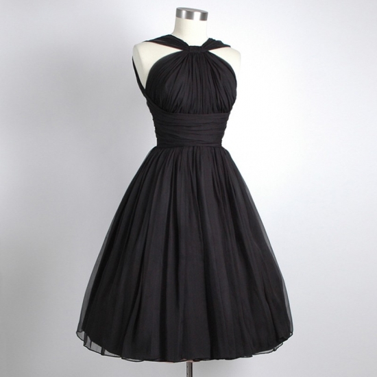 Vintage Straps Knee-Length Black Homecoming Dresses Ruched - Click Image to Close
