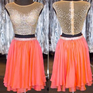 Hot Sale Two Piece Cap Sleeves Short Homecoming Dresses with Beaded Illusion Back