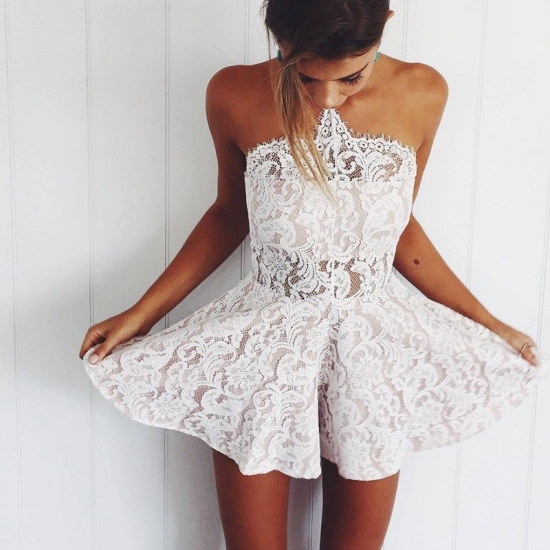 Nectarean Strapless Mini White Lace Homecoming Dress - Click Image to Close