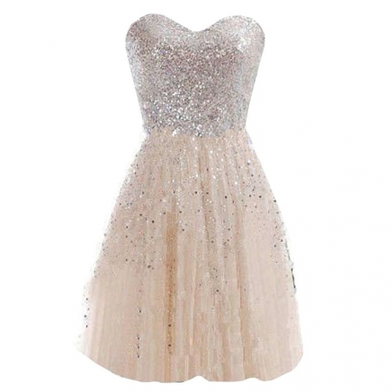 Glamorous Sweetheart Knee-Length Light Champagne Homecoming Dress with Sequined - Click Image to Close