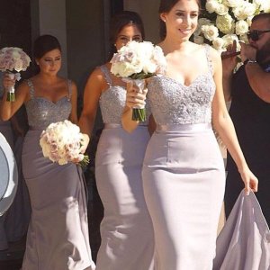 Glamorous Lavender Bridesmaid Dress - Mermaid Sweetheart Sweep Train with Beading