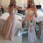 Glamorous Pearl Pink Prom Dress - Jewel Sleeveless Floor-Length with Pearls Bowknot
