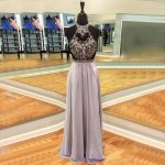 Open Back Lavender Prom Dress - Crew Neck Sleeveless Floor-length with Beading