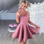 A-Line V-Neck Sleeveless Short Blush Satin Prom Homecoming Dress