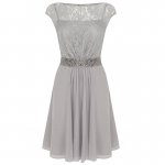 A-Line Cap Sleeves Light Grey Chiffon Mother of The Bride Dress with Lace Beading