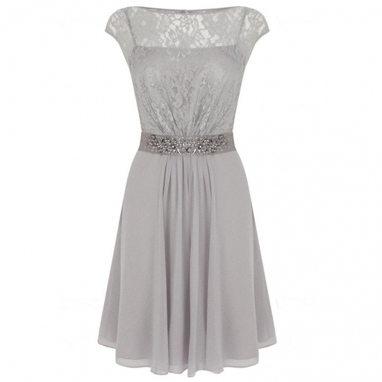 A-Line Cap Sleeves Light Grey Chiffon Mother of The Bride Dress with Lace Beading - Click Image to Close