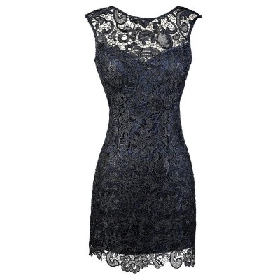 Sheath Bateau Backless Short Navy Blue Lace Mother of The Bride Dress