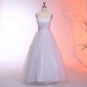 A-Line Strapless Floor-Length Wedding Dress with Appliques Sequins