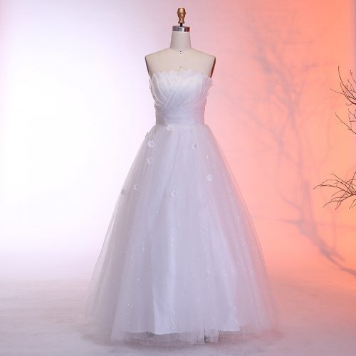 A-Line Strapless Floor-Length Wedding Dress with Appliques Sequins