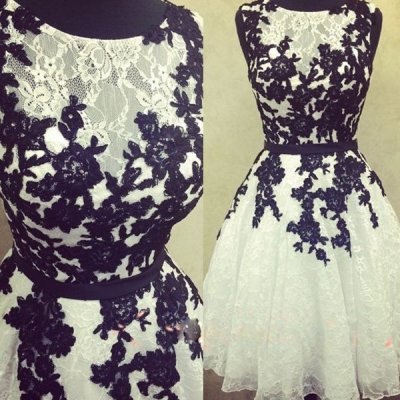 Vintage Knee Length Homecoming/Cocktail Dress with Black Lace Under 100