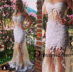 Sexy Elegant Tulle Lace Long Prom Dress with Appliques