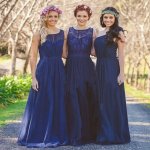 New Arrival A-Line Scoop Floor Length Chiffon Sleeveless Blue Bridesmaid Dress