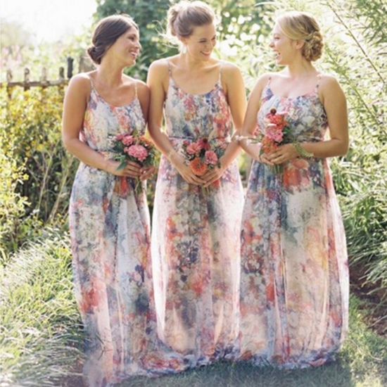 New Arrival Flowery Bridesmaid Dress - Spaghetti Straps A-Line with Flowey - Click Image to Close