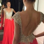 Generous Floor Length Prom Dress - Red A-Line Backless with Rhinestone
