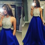 New Arrival Silver Sparkly Top and Royal Blue Bottom O-Neck Prom Dress for Party