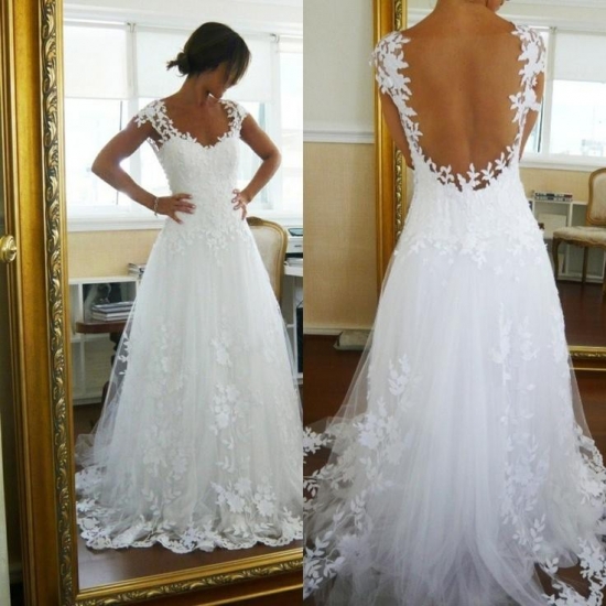 Amazing A-Line Lace White Straps Wedding Dress for Bridal - Click Image to Close
