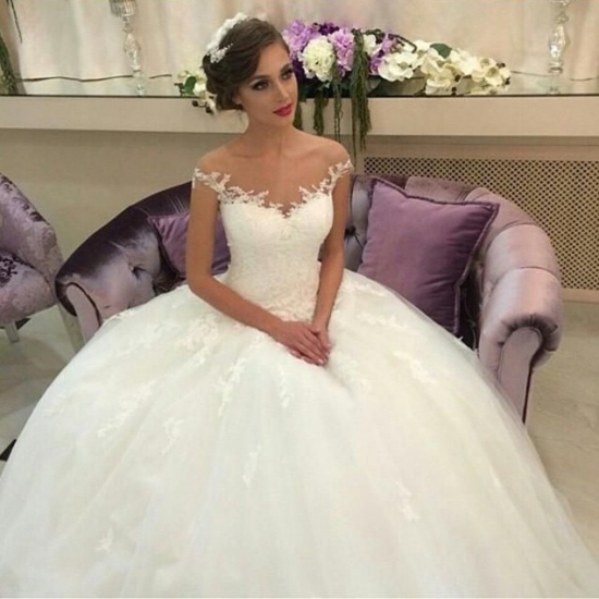 Delicte Off-the-Shoulder Ball Gown Wedding Dress with Appliques - Click Image to Close