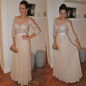 Elegant Champagne 3/4 Sleeves Mother of the Bride Dresses with Lace