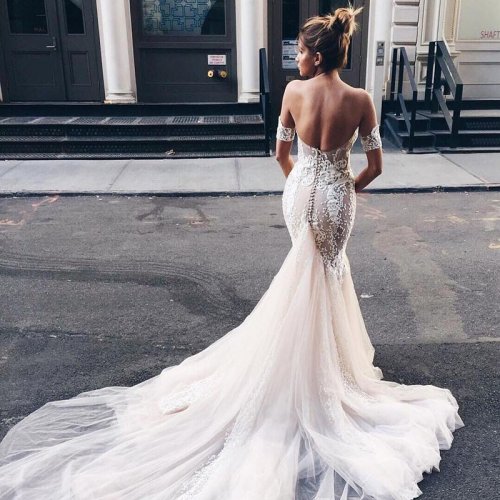 Mermaid Sweetheart Backless Light Champagne Wedding Dress with Watteau