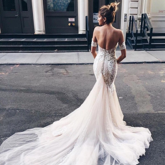Mermaid Sweetheart Backless Light Champagne Wedding Dress with Watteau - Click Image to Close