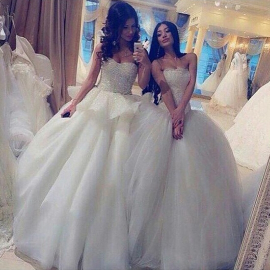 Modern Ball Gown Strapless Sleeveless Beading Wedding Dress with Patchwork - Click Image to Close