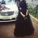 Fashion Black Prom Dress - Floor-Length 3/4 Sleeves Lace Top with Beading
