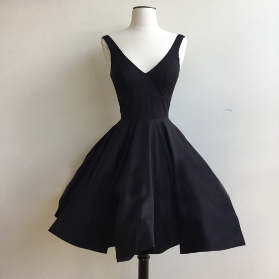 Ball Gown V-Neck Satin Little Black Dress - Click Image to Close