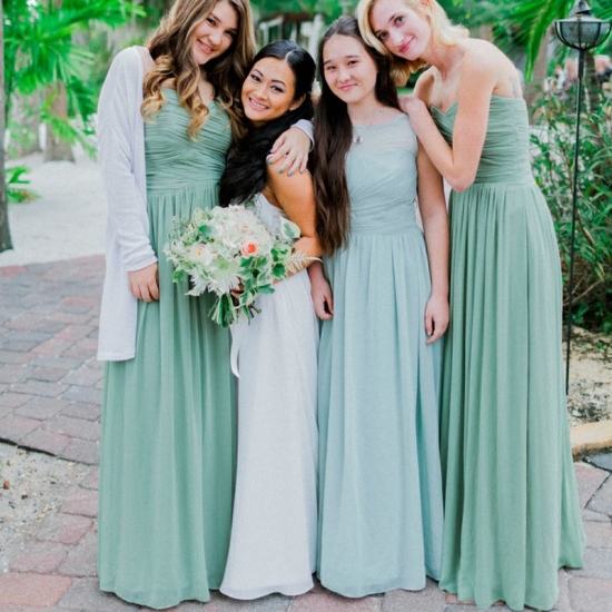 A-Line Sweetheart Floor-Length Ruched Sage Chiffon Bridesmaid Dress - Click Image to Close