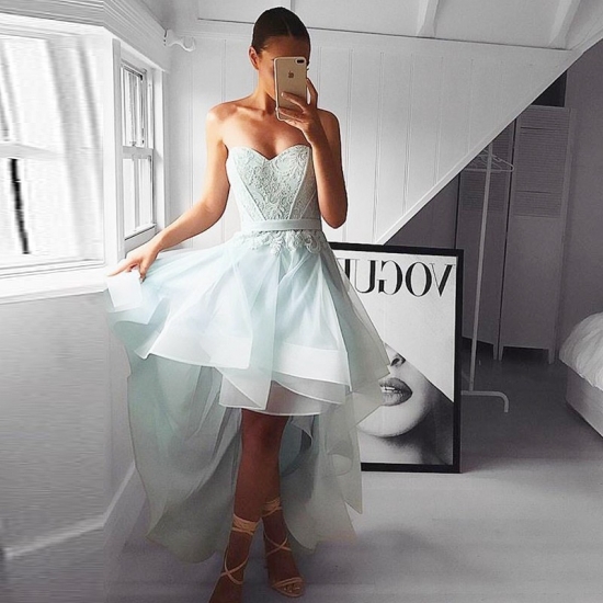 High Low Sweetheart Light Gray Tulle Homecoming Dress with Appliques - Click Image to Close