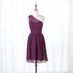 A-Line One Shoulder Short Grape Chiffon Homecoming Dress with Lace
