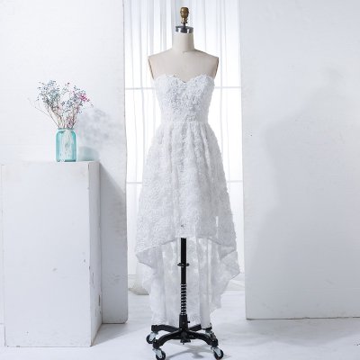 A-Line Sweetheart High Low White Lace Bridesmaid Dress with Appliques