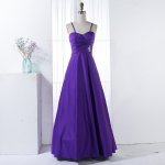 A-Line Spaghetti Straps Purple Satin Bridesmaid Dress with Beading