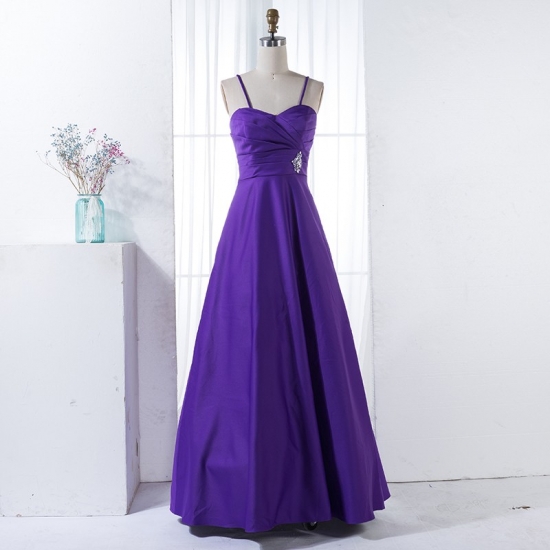 A-Line Spaghetti Straps Purple Satin Bridesmaid Dress with Beading - Click Image to Close