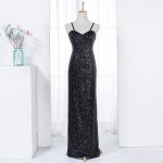 Mermaid Spaghetti Straps Long Black Sequined Bridesmaid Dress