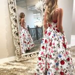 A-Line Sweetheart High Low White Floral Prom Dress with Pockets