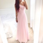 Luxurious A-Line Floor Length Chiffon One Shoulder Pink Bridesmaid/Prom Dress With Ruched