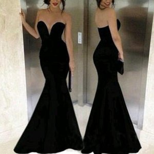 Glamorous Mermaid V-neck Floor Length Satin Black Prom Dress