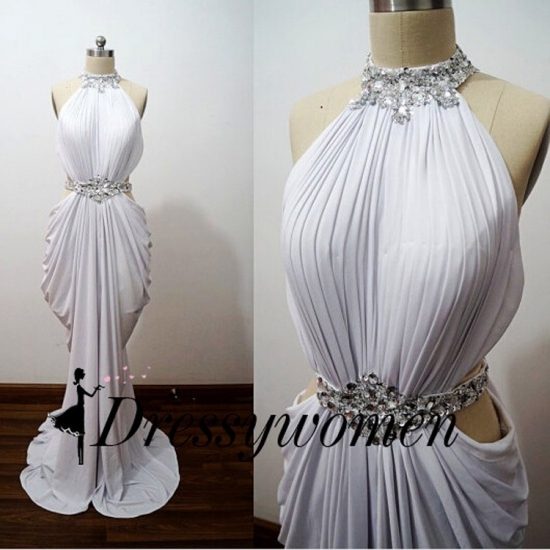 New Arrival Sexy Prom/Evening Dress - White High Neck Sheath with Rhinestone - Click Image to Close