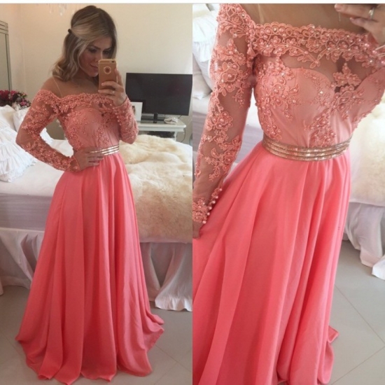 New Arrival Prom/Evening Dress - Coral A-Line with Pearls - Click Image to Close